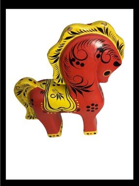 Hand-Painted Red & Yellow Decorative Horse Figurine